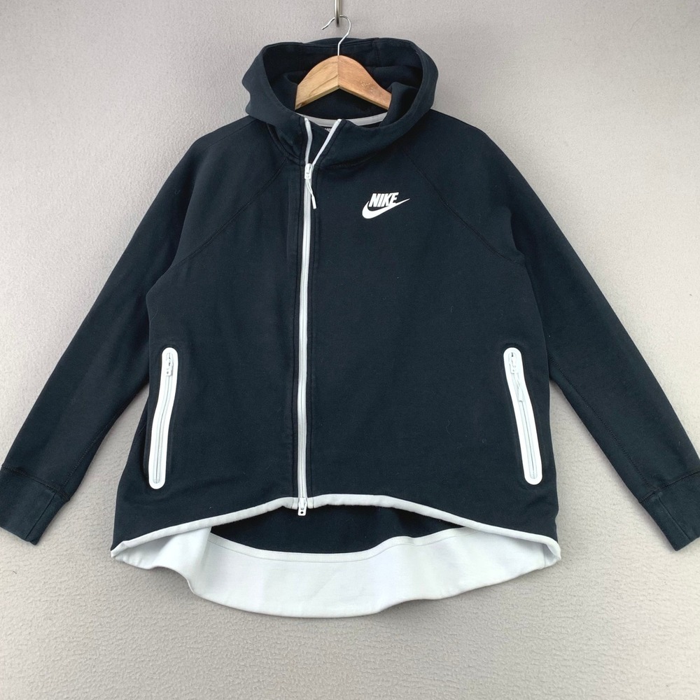 Nike Sportswear Tech Fleece Full Zip Hoodie Womens L Black White Athletic Jacket